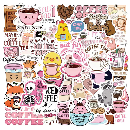 Funny Coffee Cartoon Graffiti Stickers Set