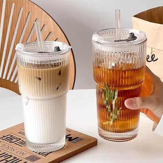 20oz Glass Cold Drink Cup with Straw Lid