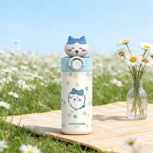 Cute Pop-Up Straw Thermos Bottle 450ml