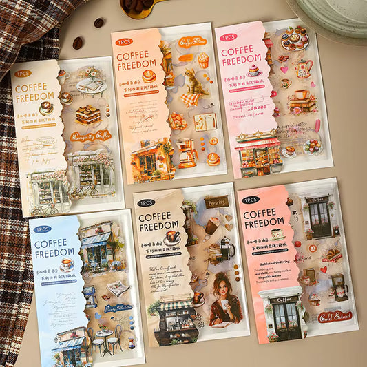 Coffee Scene Waterproof PET Sticker Set